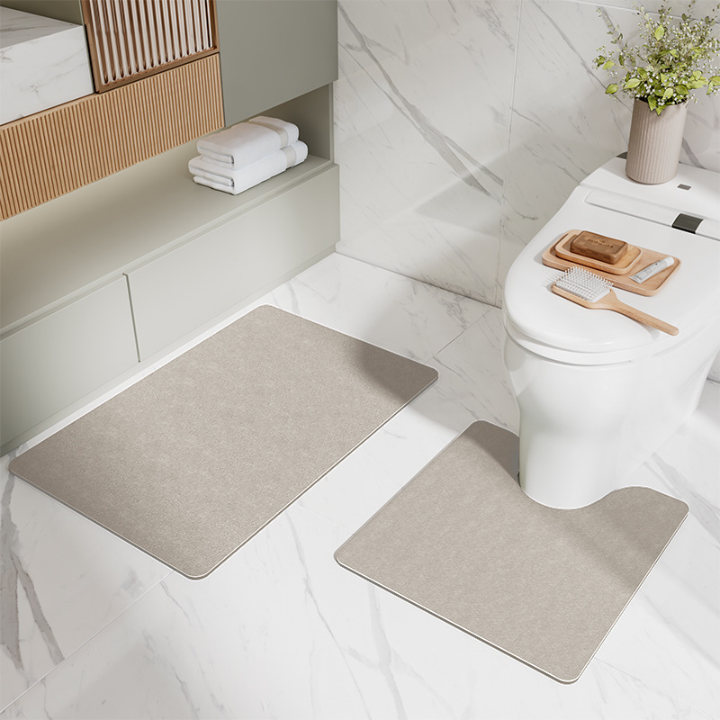 V888-ELOSUNG11787-209900-00 Coffee Bathroom Floor Mat Set - U-Shaped Toilet Mat 50*50cm & Rectangular 50x80cm Mat for Bathroom - Image 1