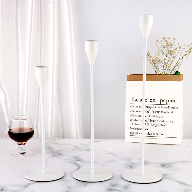 V888-ELOSUNG11812-209918-00 Minimalist White Metal Candle Holder Set - 3-Piece Romantic Candle Cup Set for Living Room Decor, Elegant Dinner Table Accent - Image 1