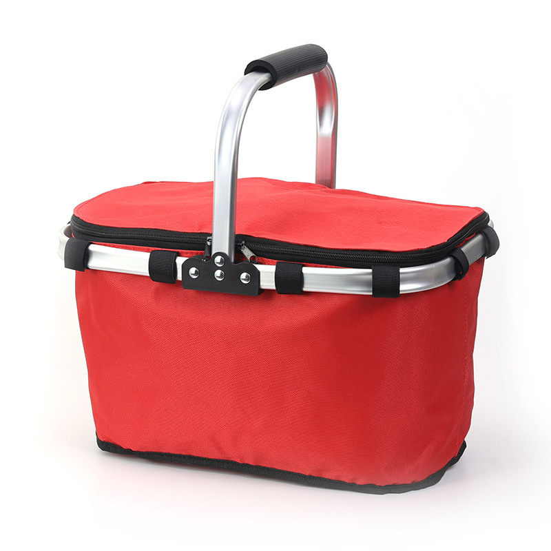 V888-ELOSUNG11926-210715-00 Red Portable Picnic Basket - Foldable Insulated Outdoor Shopping Basket, Meal Delivery & Takeout Carrier - Image 1