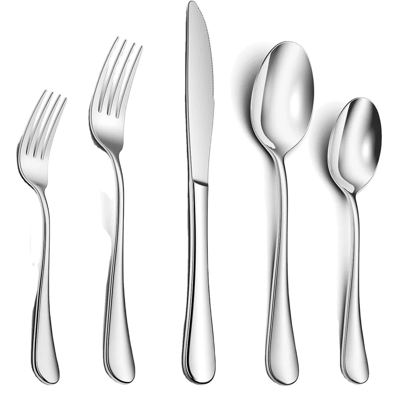 V888-ELOSUNG11947-210775-00 Silver 410 Stainless Steel Cutlery Set - Western Steak Knife, Fork & Spoon Set, 6 Set/30-Piece Dinnerware Set - Image 1