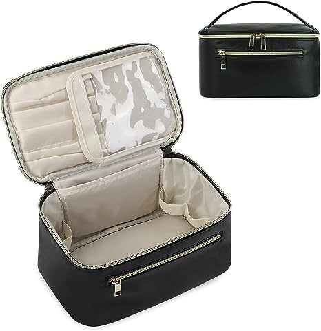 V888-ELOSUNG11963-211174-00 Black PU Leather Large Capacity Makeup Bag - Waterproof & Multifunctional Handbag for Women - Image 1
