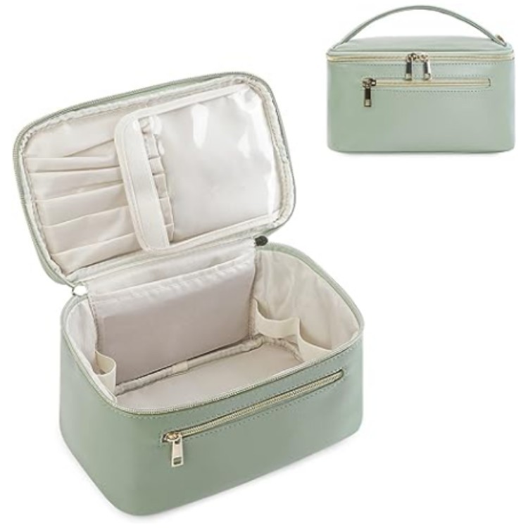 V888-ELOSUNG11964-211175-00 Green PU Leather Large Capacity Makeup Bag - Waterproof & Multifunctional Handbag for Women - Image 1