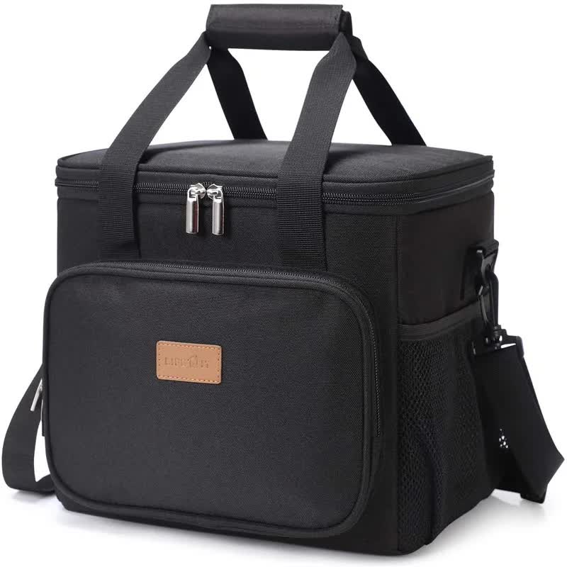 V888-ELOSUNG12193-210711-00 Black Large Capacity Picnic Bag - Waterproof PEVA Insulated Cooler Bag, Outdoor, Car Use, and Shoulder Crossbody Thermo Bag - Image 1