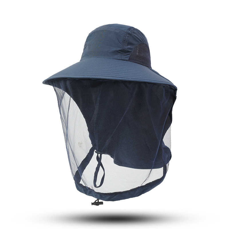 V888-ELOSUNG12219-211034-00 Navy Blue Outdoor Mosquito-Proof Hat with Face Shield - Breathable Fishing Hat for Men, UV Protection Mesh Mask - Image 1