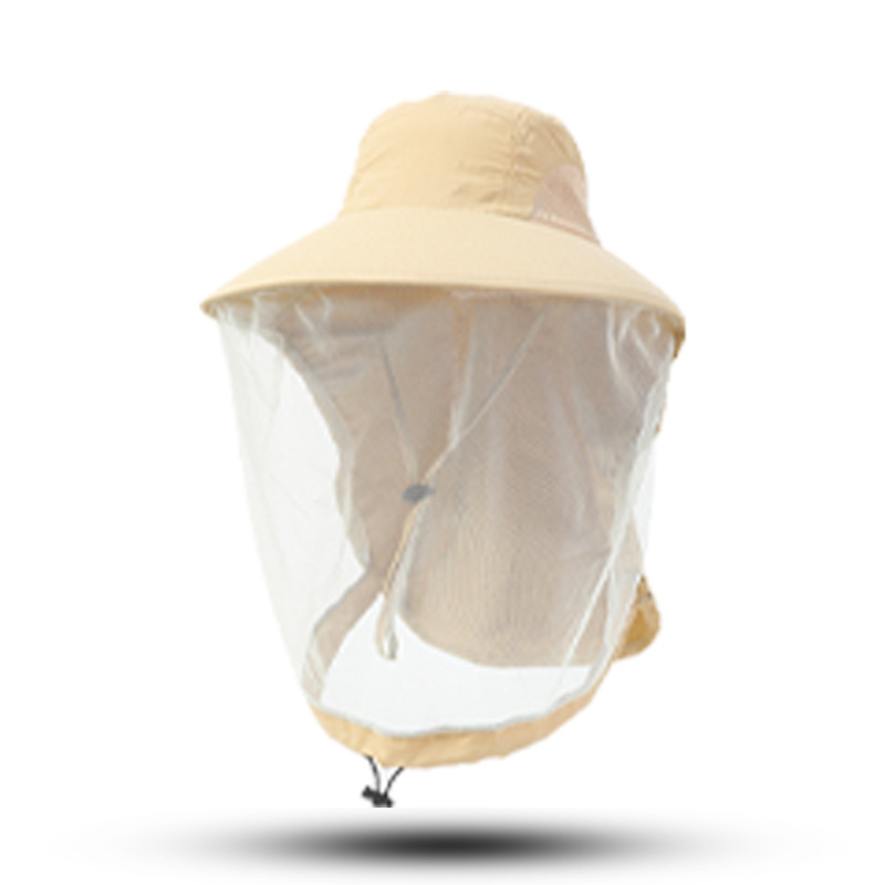 V888-ELOSUNG12221-211036-00 Khaki Outdoor Mosquito-Proof Hat with Face Shield - Breathable Fishing Hat for Men, UV Protection Mesh Mask - Image 1