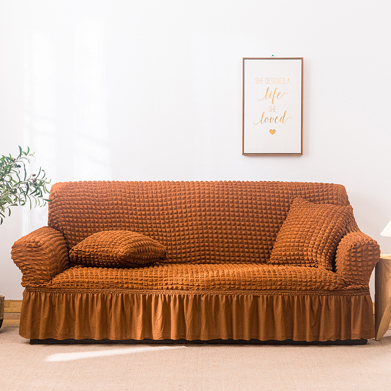 V888-ELOSUNG1230-202509-00 Elastic sofa cover mustard yellow (235-300cm) - Image 1