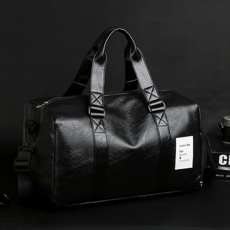 V888-ELOSUNG12429-211667-00 Black Men's Large-Capacity PU Leather Gym Bag - Travel, Shoulder, and Duffel Bag for Fitness and Yoga - Image 1