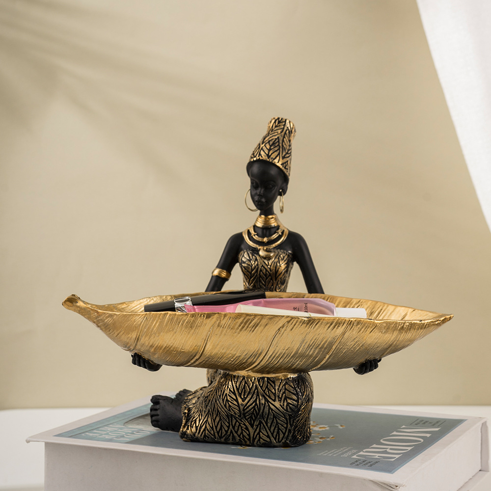 V888-ELOSUNG12452-211752-00 Elegant African Woman Resin Tray - Unique Home Decor and Storage Organizer - Image 1