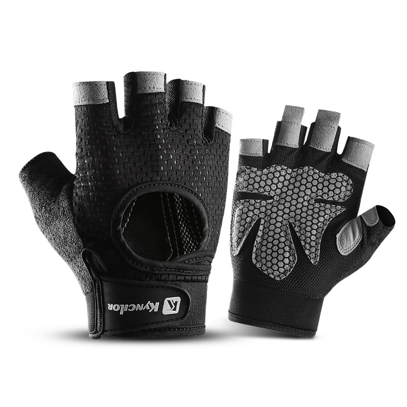 V888-ELOSUNG12491-212115-00 S Black Fingerless Sports Gloves – Non-Slip Silicone Palm Pads for Cycling, Weightlifting, and Fitness Training - Image 1