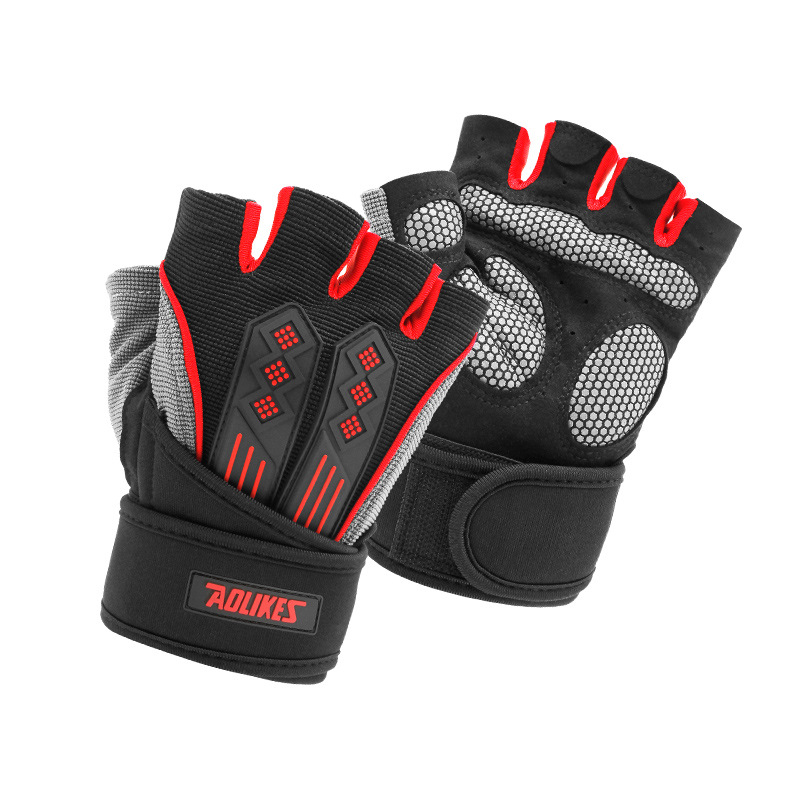 V888-ELOSUNG12504-212161-00 XL Red Fingerless Workout Gloves with Wrist Support - Non-Slip, Breathable Gym Gloves for Weightlifting and Cycling - Image 1