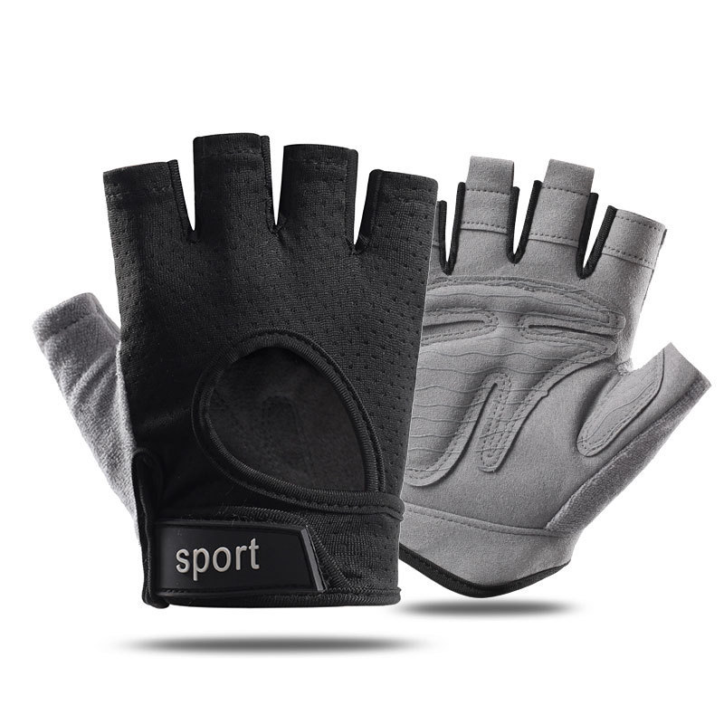 V888-ELOSUNG12508-212179-00 M Black Silicone Padded Workout Gloves - Non-Slip Weightlifting Gloves for Enhanced Grip and Palm Protection - Image 1