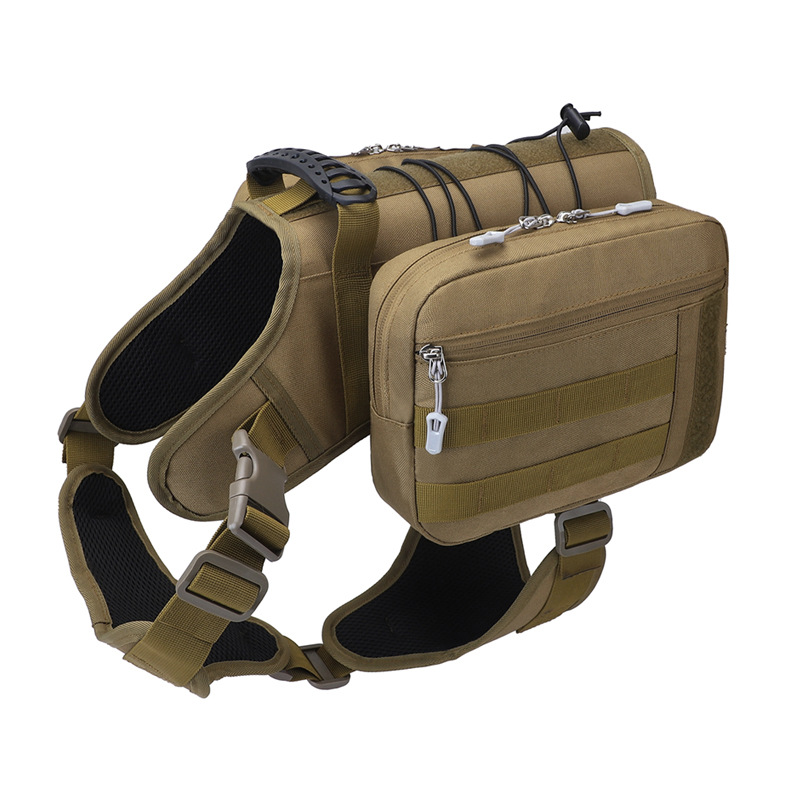 V888-ELOSUNG12563-212319-00 Khaki Dog Tactical Backpack Harness - Adjustable Outdoor Camouflage Saddle Bag for Dogs - Image 1