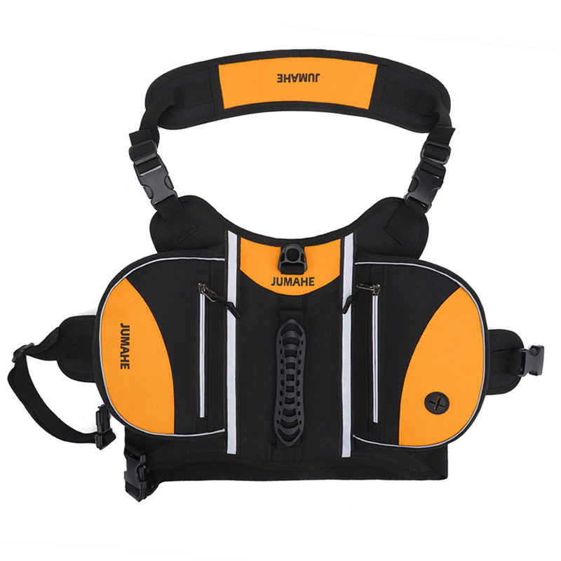 V888-ELOSUNG12578-212343-00 Orange Reflective Dog Saddle Harness with Storage Bags - Adjustable Pet Backpack for Outdoor Adventures - Image 1