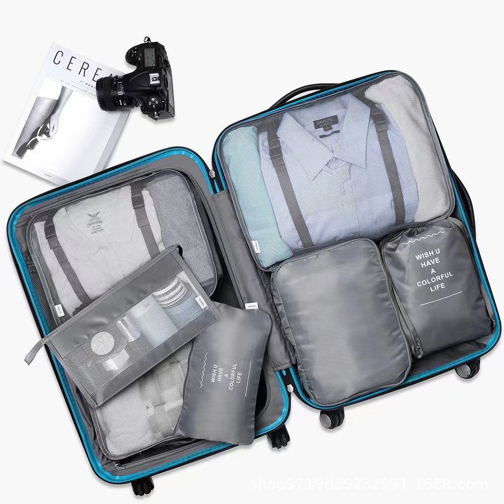 V888-ELOSUNG12607-212538-00 Grey Travel Packing Cube Set - 7-Piece Luggage Organizer for Clothes, Toiletries, and Accessories - Image 1