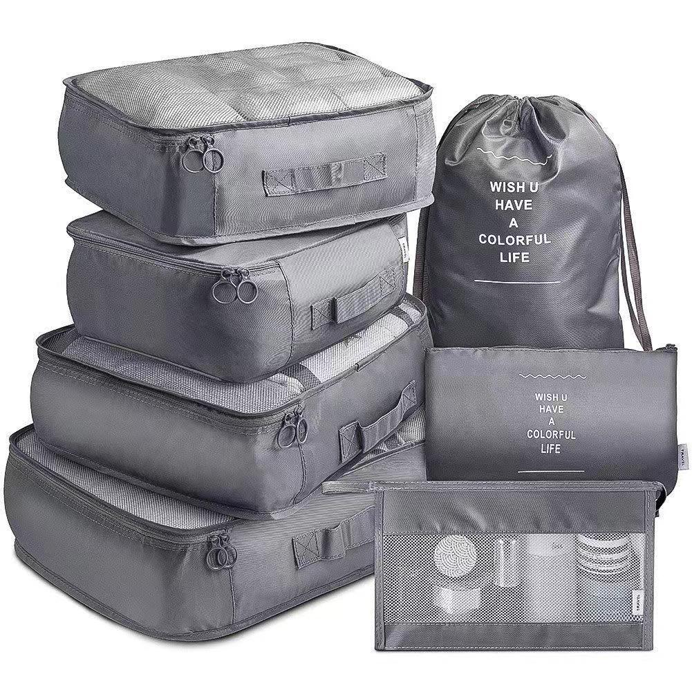 V888-ELOSUNG12610-212535-00 Black Travel Packing Cube Set - 7-Piece Luggage Organizer for Clothes, Toiletries, and Accessories - Image 1
