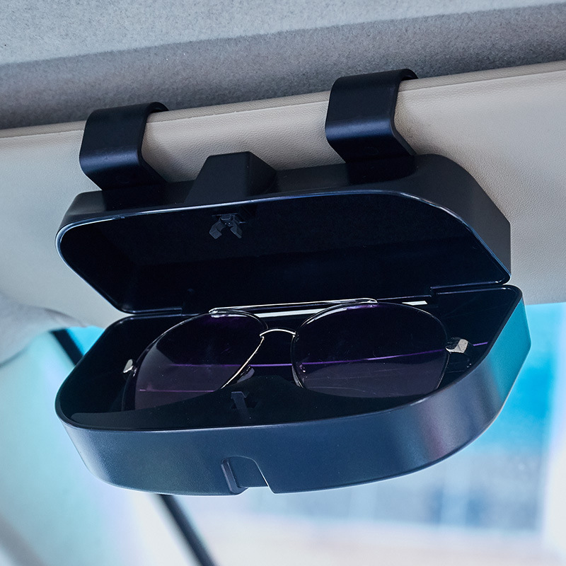 V888-ELOSUNG12648-213345-00 Black Car Sun Visor Glasses Case - Protective Storage Box for Sunglasses - Image 1