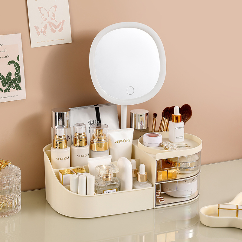 V888-ELOSUNG1265-202606-00 Cosmetic storage box contains mirror ivory white (33.5*19*12cm) - Image 1