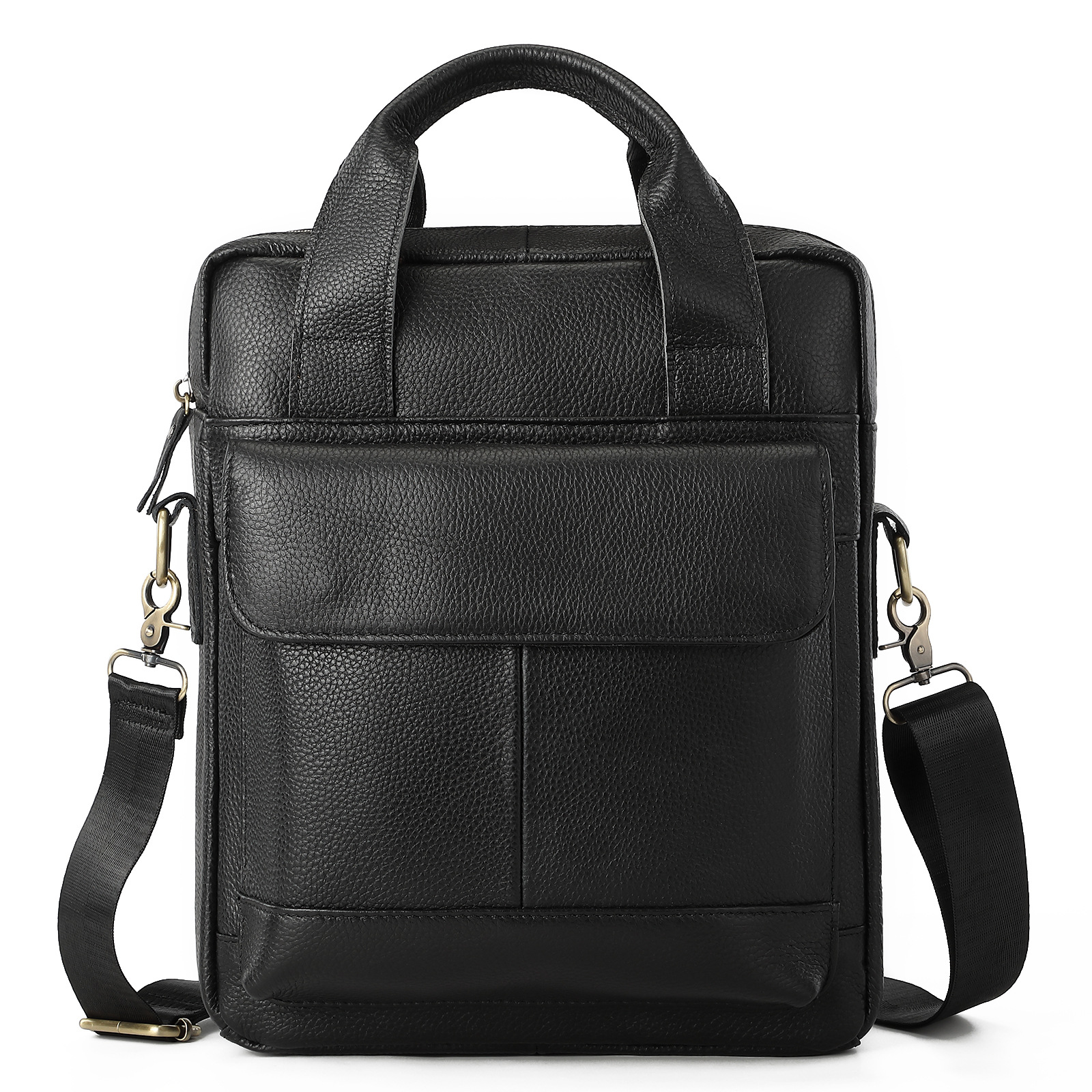 V888-ELOSUNG12652-212873-00 Black Men's Genuine Leather Shoulder Bag - Vintage Business Briefcase - Image 1