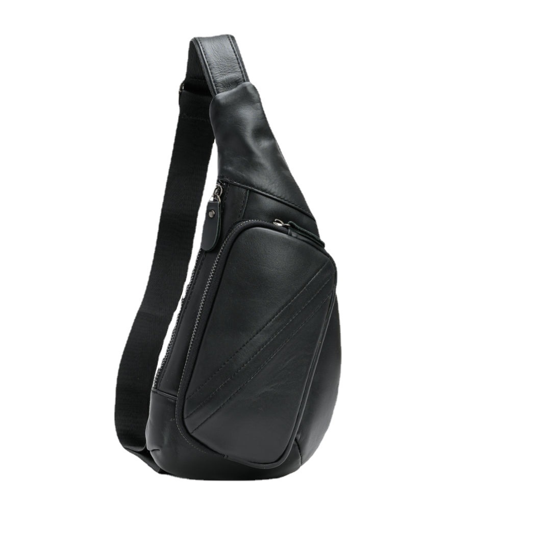 V888-ELOSUNG12655-212658-00 Black Men's Leather Sling Backpack - Casual Crossbody Chest Bag - Image 1