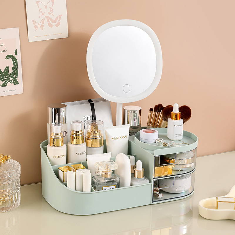 V888-ELOSUNG1268-202608-00 Cosmetic storage box contain mirror matcha green (33.5*19*12cm) - Image 1