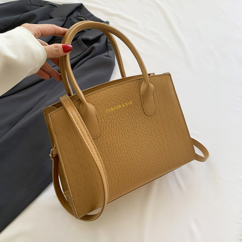 V888-ELOSUNG12694-212932-00 Light Brown Elegant Faux Crocodile Leather Handbag - Stylish Tote Bag with Adjustable Strap - Image 1