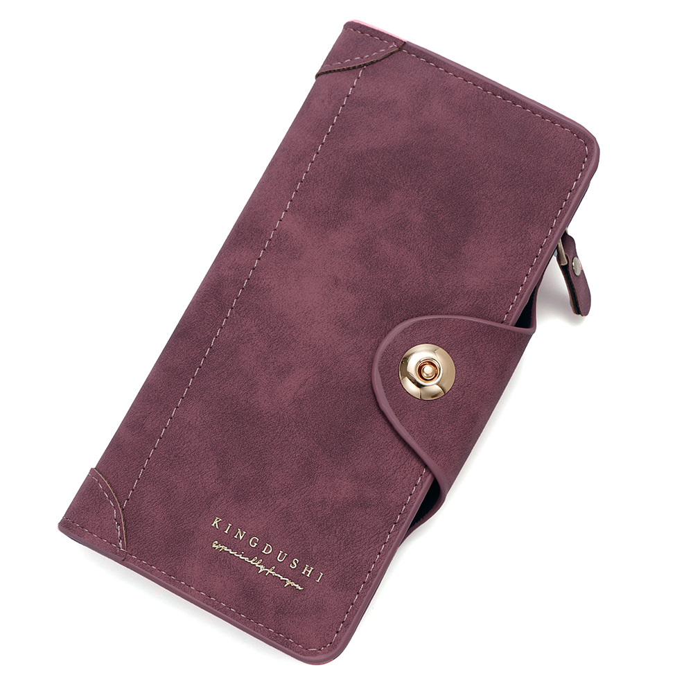 V888-ELOSUNG12763-212939-00 Red Women's Long Zipper Wallet with Button Closure - PU Leather Multi-Compartment Clutch Purse - Image 1