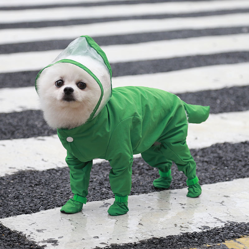 V888-ELOSUNG12794-213364-00 XXL Green Waterproof Full-Cover Pet Raincoat with Hood and Booties - Image 1