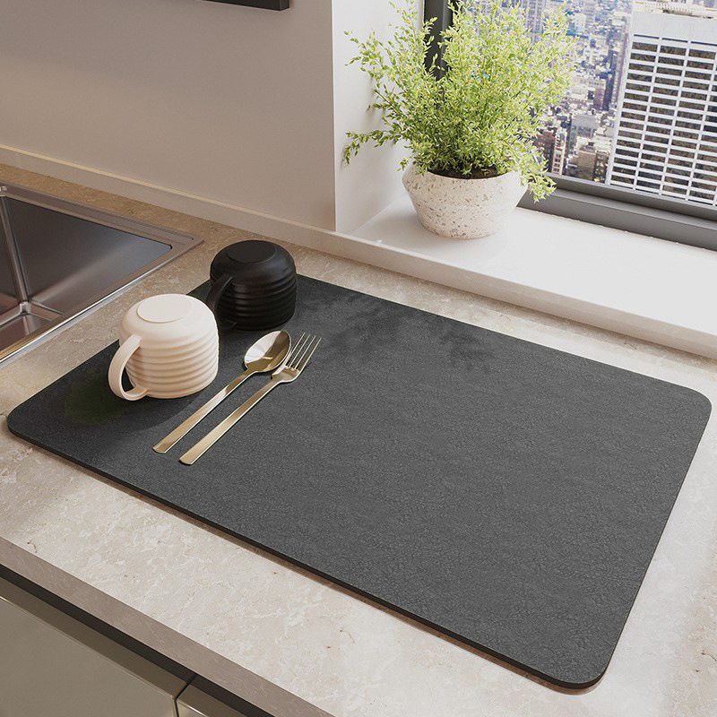 V888-ELOSUNG12818-213434-00 Dark Grey Waterproof Quick-Dry Kitchen Mat - Non-Slip Rubber Base, Absorbent Technology Fabric, 4mm Thick - Image 1