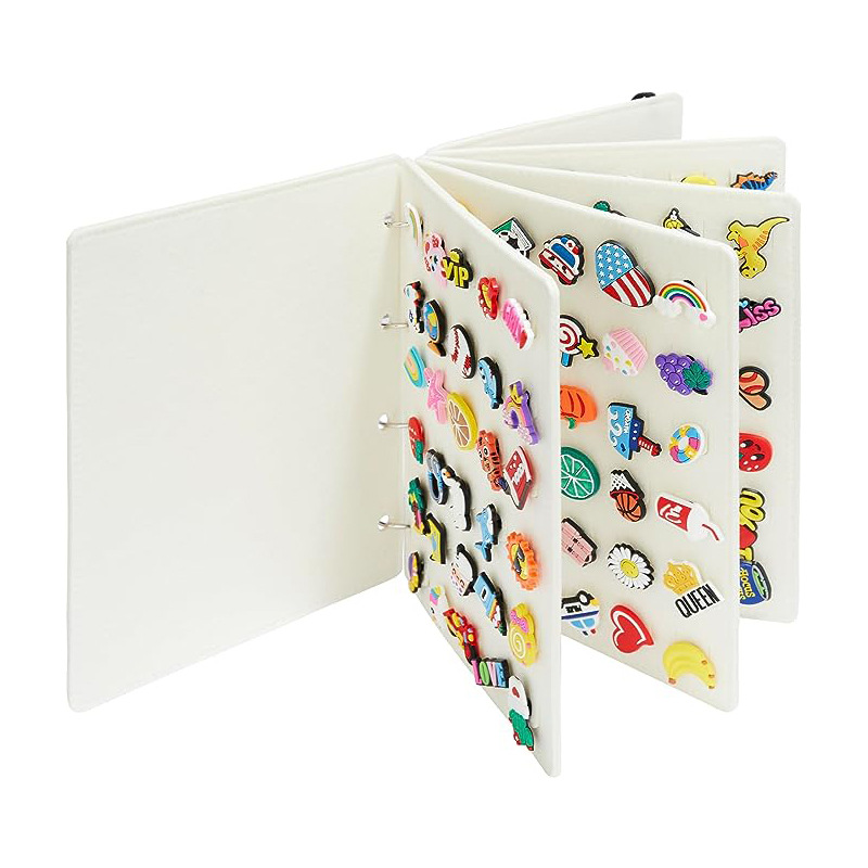 V888-ELOSUNG12829-213579-00 White Felt Storage Book for Shoe Charms and Pin Collectibles, Durable Organizer - Image 1