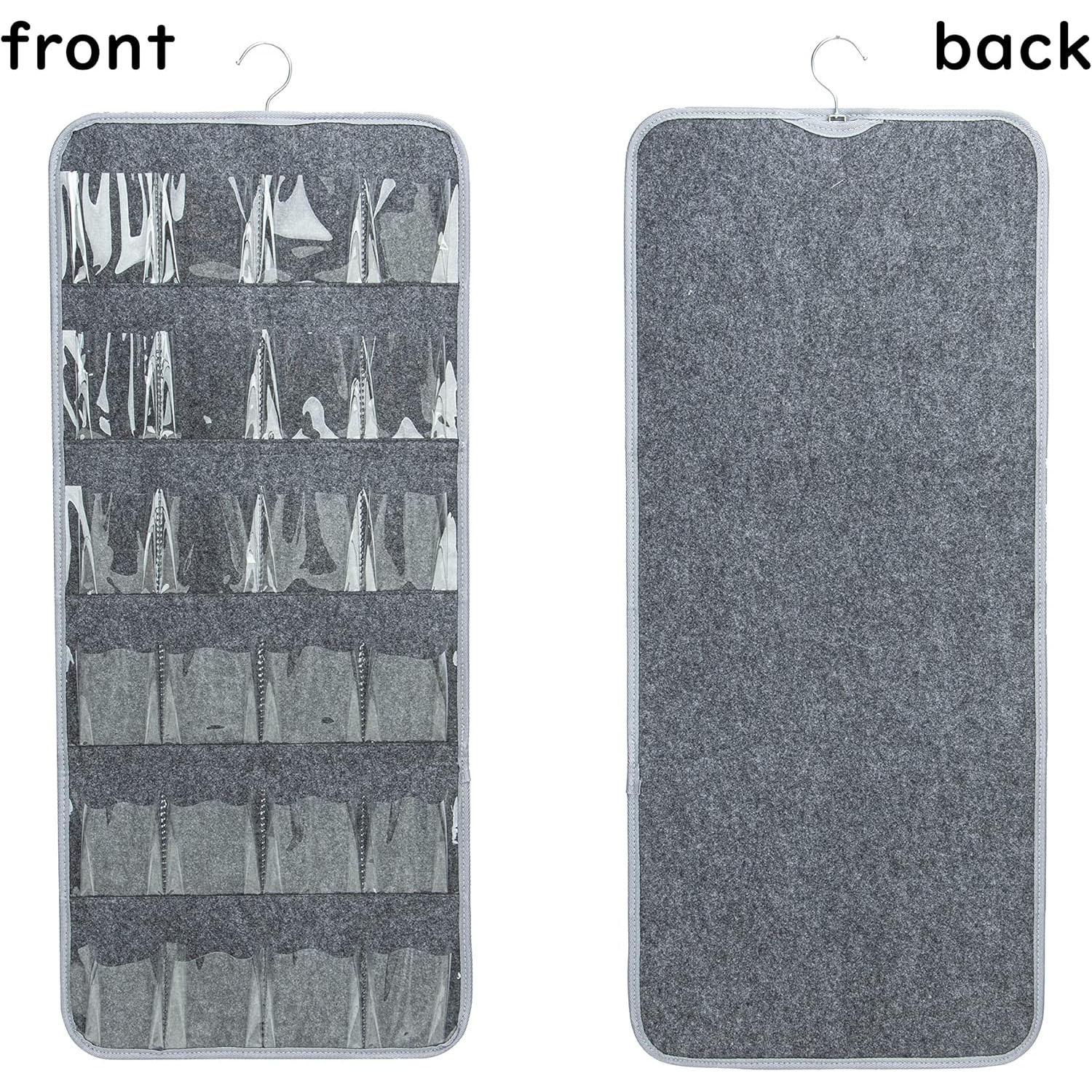 V888-ELOSUNG12837-213571-00 Grey Hanging Felt Shoe Organizer with 24 Clear Pockets - Anti-Rust Metal Hanger Included, Perfect for Shoes, Toys, and Accessories - Image 1