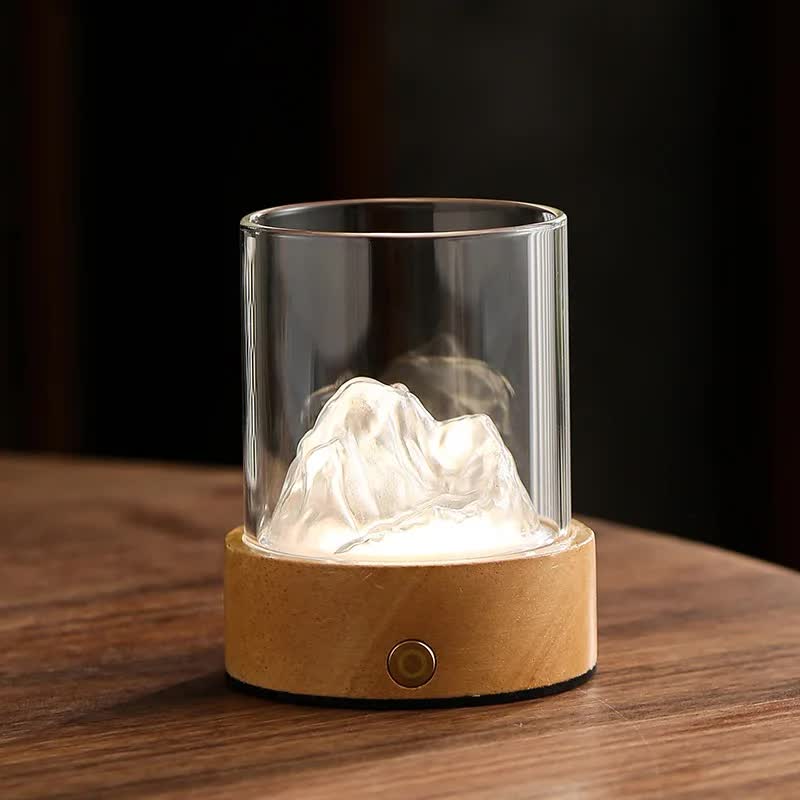 V888-ELOSUNG12858-213656-00 Silver LED Glass Night Light with Mountain Design, USB Rechargeable - Image 1