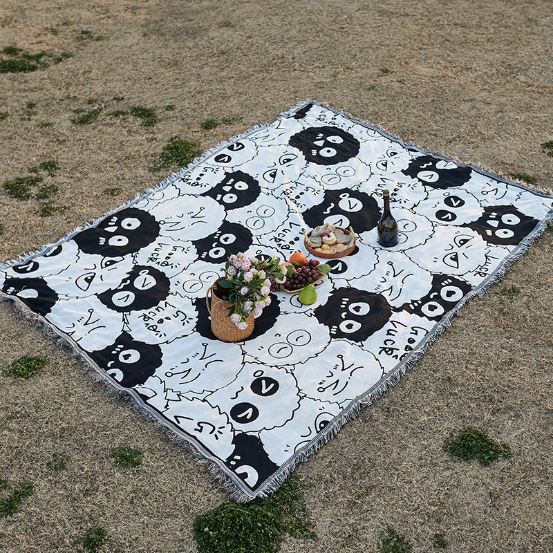 V888-ELOSUNG12894-214413-00 Black And White Coal Briquettes Bohemian Style Outdoor Picnic Blanket - 130*180cm Decorative Throw - Image 1