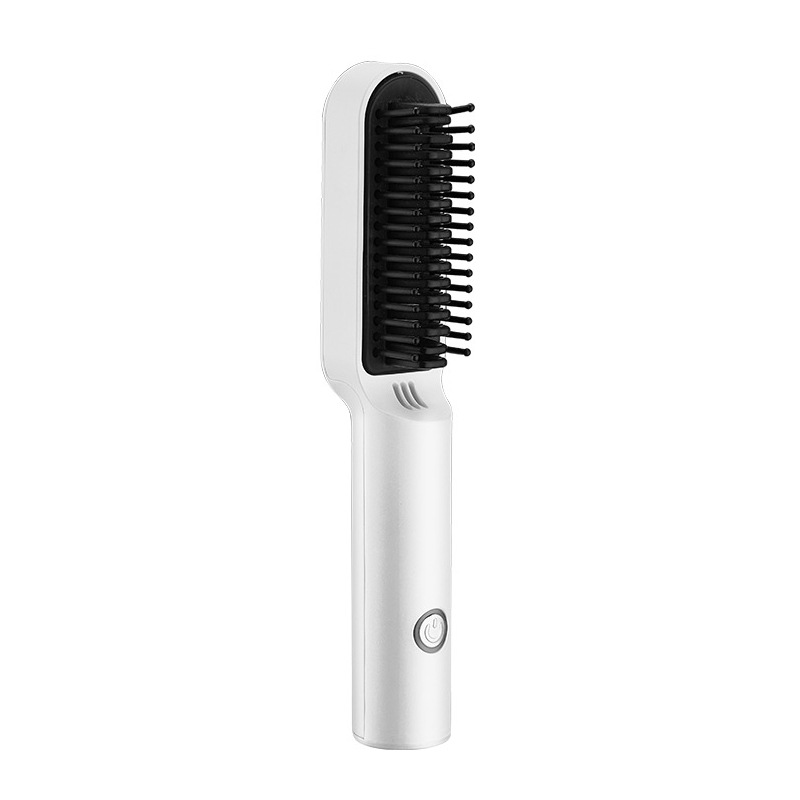 V888-ELOSUNG13004-209930-00 White Wireless 2-in-1 Ceramic Hair Straightener & Curler - Portable Travel Hot Comb, Rechargeable Hair Styling Tool - Image 1