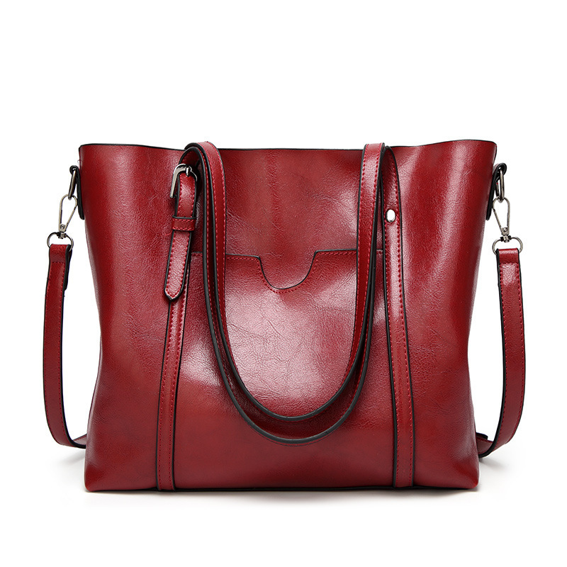 V888-ELOSUNG13064-210142-00 Red Fashionable Soft Leather Women's Handbag, Large Capacity Shoulder & Crossbody Tote, Casual Bucket Bag - Image 1