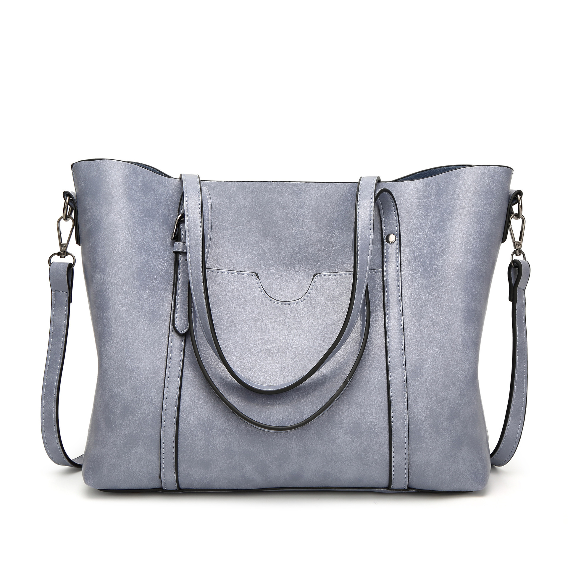 V888-ELOSUNG13065-210143-00 Light Blue Fashionable Soft Leather Women's Handbag, Large Capacity Shoulder & Crossbody Tote, Casual Bucket Bag - Image 1