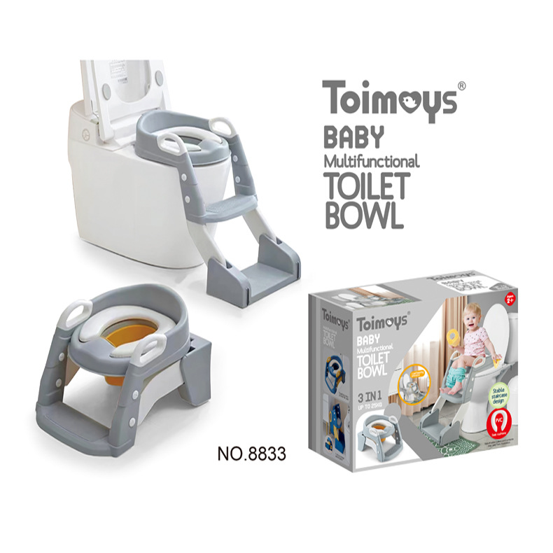 V888-ELOSUNG13112-210336-00 Grey Children's Toilet Trainer Seat – Foldable Potty Ladder with Color Box, Easy-to-Use Toilet Seat for Kids - Image 1