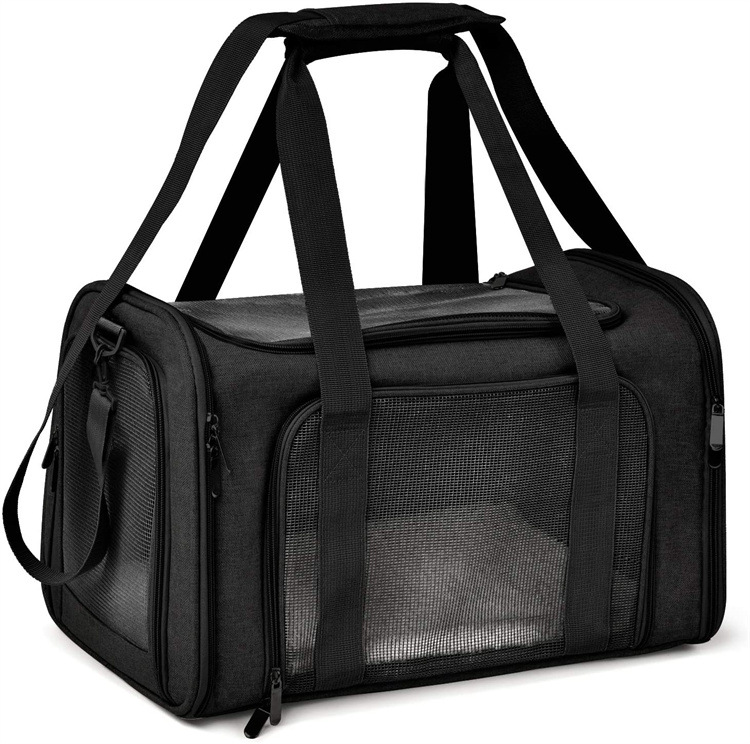 V888-ELOSUNG13130-210366-00 XL Black Portable Foldable Pet Carrier Bag - Large Capacity Travel Carrier for 2 Small Pets, Comfortable and Stylish Cat Backpack, Foldable & Easy to Carry - Image 1