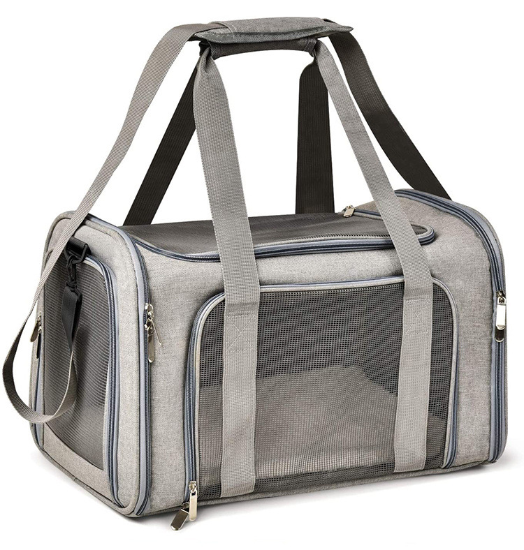 V888-ELOSUNG13132-210368-00 L Grey Portable Foldable Pet Carrier Bag - Large Capacity Travel Carrier for 2 Small Pets, Comfortable and Stylish Cat Backpack, Foldable & Easy to Carry - Image 1