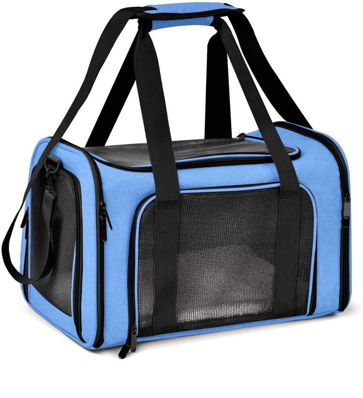 V888-ELOSUNG13139-210375-00 XL Blue Portable Foldable Pet Carrier Bag - Large Capacity Travel Carrier for 2 Small Pets, Comfortable and Stylish Cat Backpack, Foldable & Easy to Carry - Image 1