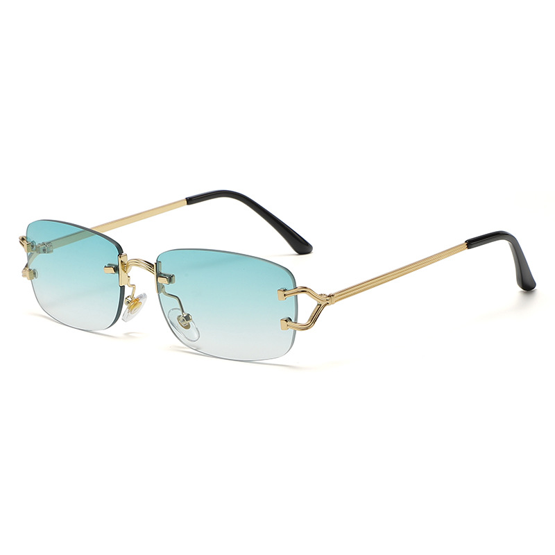 V888-ELOSUNG13171-210469-00 Light Green Stylish Frameless Diamond-Cut Sunglasses with Metallic Temples - Trendy Line-Design Fashion Eyewear - Image 1
