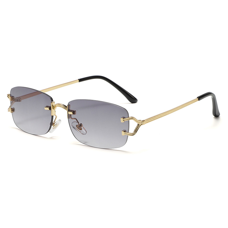 V888-ELOSUNG13172-210470-00 Light Gray Stylish Frameless Diamond-Cut Sunglasses with Metallic Temples - Trendy Line-Design Fashion Eyewear - Image 1