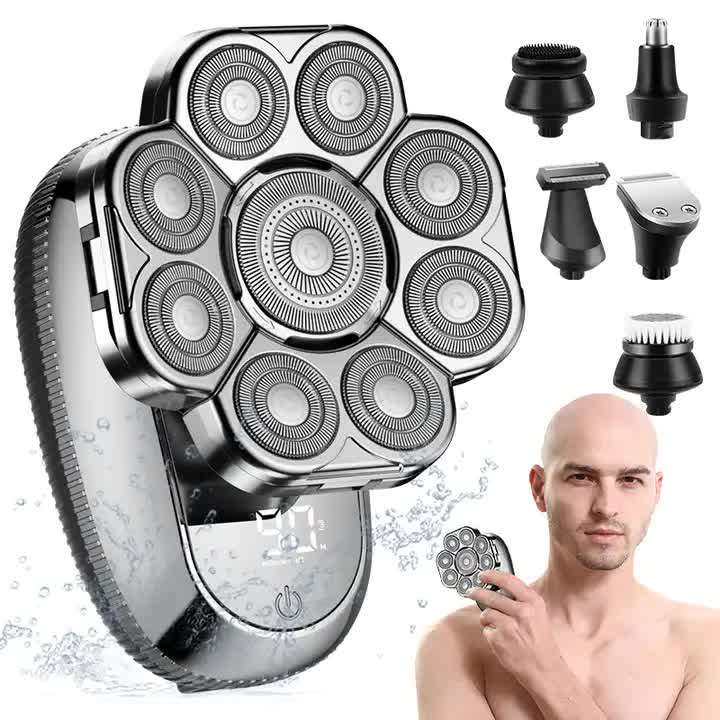V888-ELOSUNG13181-210670-00 New Digital Display 9-Blade Electric Shaver – 6-in-1 Rechargeable Head Shaver & Grooming Kit for Smooth Shaving and Haircutting - Image 1