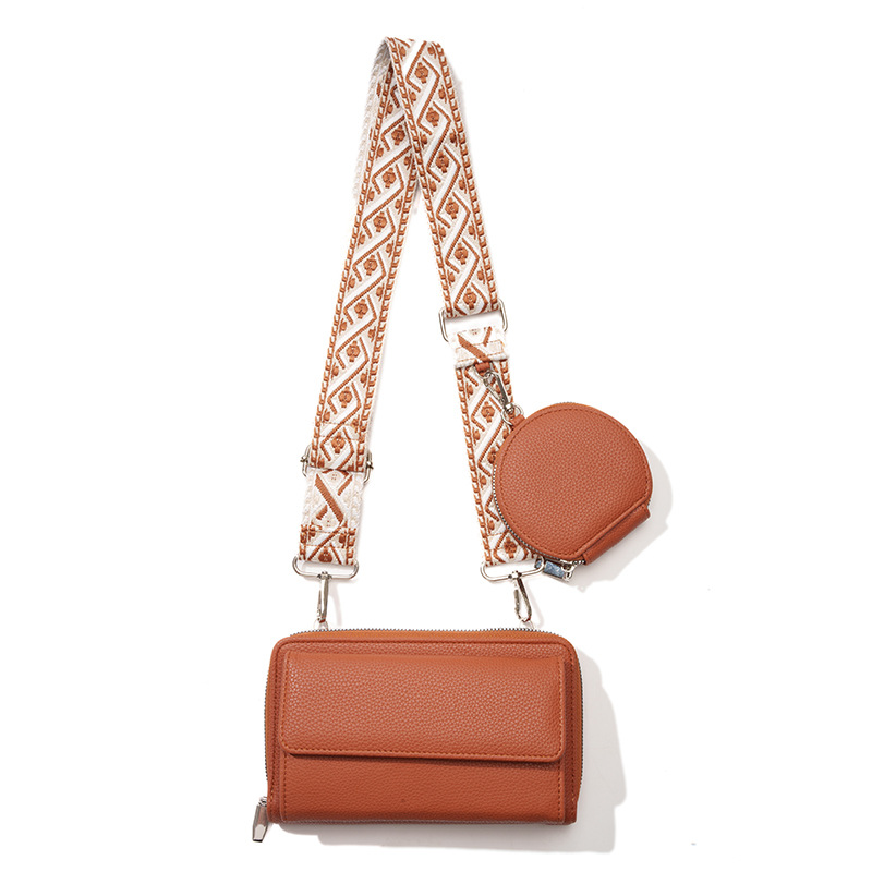 V888-ELOSUNG13189-210592-00 Brown 2-piece combination new mobile phone shoulder bag niche design one-shoulder messenger bag mobile phone bag multi-function wide shoulder strap mother-and-child bag - Image 1