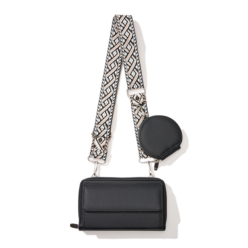 V888-ELOSUNG13195-210598-00 Black 2-piece combination new mobile phone shoulder bag niche design one-shoulder messenger bag mobile phone bag multi-function wide shoulder strap mother-and-child bag - Image 1