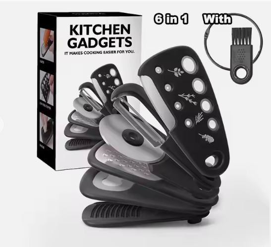 V888-ELOSUNG13213-210719-00 Stackable Kitchen Tool Set - Multi-Function Grater, Herb Cutter, Garlic Press, Can Opener, Cheese Grater, Pizza Cutter & Spice Set - Image 1