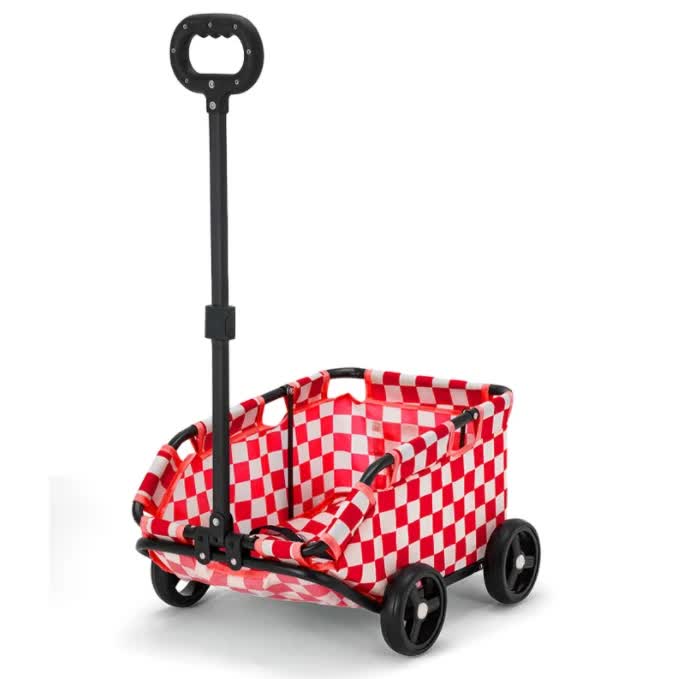 V888-ELOSUNG13221-210637-00 Red Lattice Compact Foldable Pet Stroller for Dogs and Cats - Lightweight Travel Pushchair for Small Pets, Teddy Dogs, and Cats - Portable and Collapsible Pet Buggy for Outdoor Adventures - Image 1
