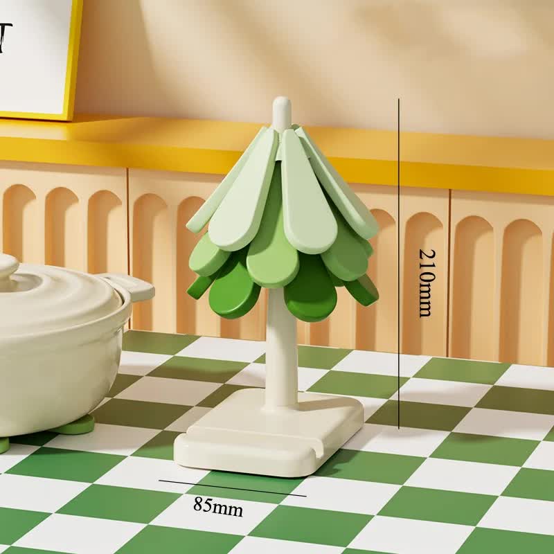 V888-ELOSUNG13250-210662-00 Square Base Green High temperature resistant table mat household teacup mat anti-scalding mat foldable insulation mat pot mat, insulation mat shelf Christmas tree shape - Image 1