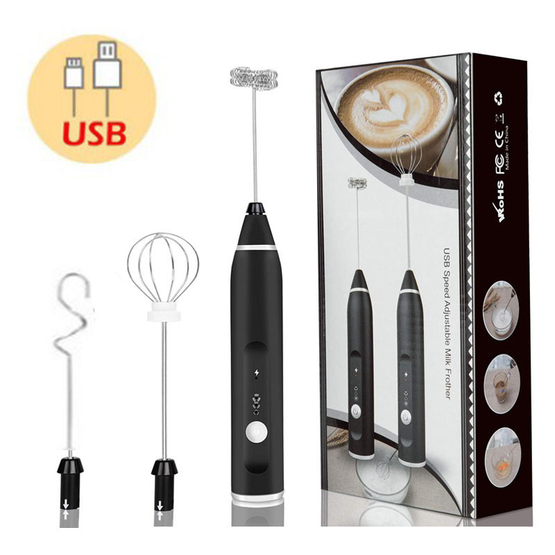 V888-ELOSUNG13310-211256-00 Black 304 Stainless Steel Handheld Electric Milk Frother, Egg Beater, Paint Mixer, and Milk Powder Whisk - Image 1