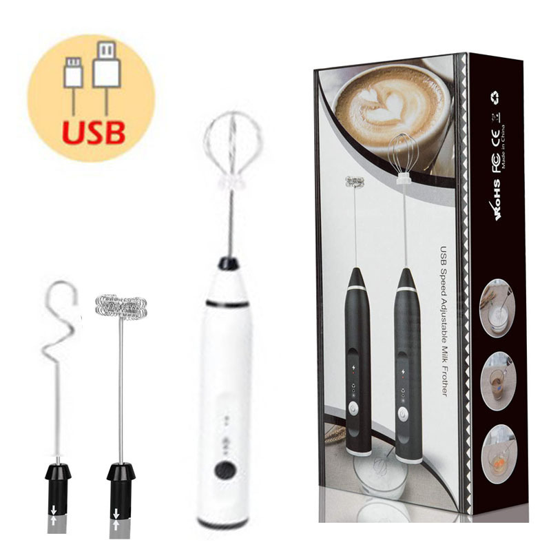 V888-ELOSUNG13311-211257-00 White 304 Stainless Steel Handheld Electric Milk Frother, Egg Beater, Paint Mixer, and Milk Powder Whisk - Image 1