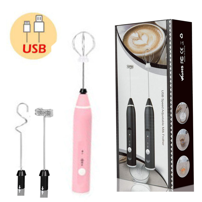 V888-ELOSUNG13312-211258-00 Pink 304 Stainless Steel Handheld Electric Milk Frother, Egg Beater, Paint Mixer, and Milk Powder Whisk - Image 1